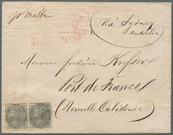 07594 Singapur: 1863. Envelope Addressed To Fort De France, New Caledonia Bearing India SG 46, 4a Grey-bla - Singapore (...-1959)