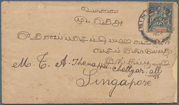 07608 Singapur: 1904, French Indochina 25 C Blue/red Allegory, Single Franking On Cover Posted On Board A - Singapore (...-1959)