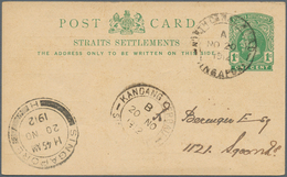 07617 Singapur: 1912, 1 C Green KGV Postal Stationery Card, On Reverse Preprinted "water Supply Statement" - Singapour (...-1959)