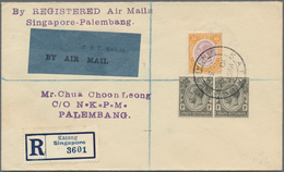 07635 Singapur: 1930 (10.2.), Registered Airmail Cover 'Singapore-Palembang' Bearing Straits Settlements K - Singapur (...-1959)
