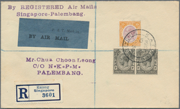 07635 Singapur: 1930 (10.2.), Registered Airmail Cover 'Singapore-Palembang' Bearing Straits Settlements K - Singapour (...-1959)