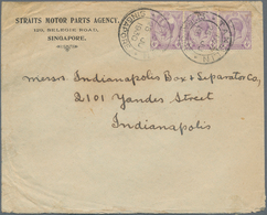 07636 Singapur: 1930, TANGLIN: Straits Settlements KGV 4c. Violet Strip/3 On Advert. Cover (Straits Motor - Singapur (...-1959)