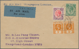 07643 Singapur: 1931, KATONG: Straits Settlements KGV 35c. Scarlet/purple, 5c. Orange (pair) And 3c. Green - Singapour (...-1959)