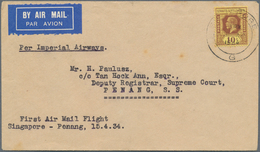 07667 Singapur: 1934 (15.4.), Malaya Internal Airmail Cover Endorsed 'Per Imperial Airways, First Air Mail - Singapur (...-1959)