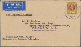 07667 Singapur: 1934 (15.4.), Malaya Internal Airmail Cover Endorsed 'Per Imperial Airways, First Air Mail - Singapore (...-1959)
