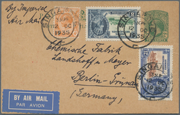 07670 Singapur: 1935, Airmail Postal Stationery Card 2c. And Additional Franking From SINGAPORE To Berlin/ - Singapore (...-1959)