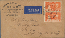 07675 Singapur: 1937 (16.7.), Straits Settlements Coronation 4c. Orange Vertical Pair Used On Advert. Airm - Singapur (...-1959)