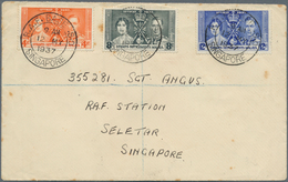 07676 Singapur: 1937, R.A.F. BASE - SELETAR: Straits Settlements Coronation Set Of Three On First Day Cove - Singapur (...-1959)