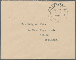 07731 Singapur: 1945 (15.10.), Stampless Cover From SINGAPORE To Klang/Selangor, As No Stamps Were Initial - Singapore (...-1959)