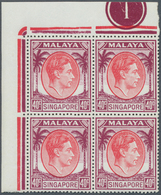 07753 Singapur: 1951, KGVI Definitive 40c. Red/purple Perf. 17½ X 18 Block Of Four From Upper Left Corner - Singapore (...-1959)