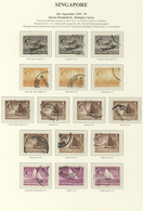 07764 Singapur: 1955/1959, Defintives QEII, 1c. - $5, Set Of 89 Stamps Incl. Shades, Neatly Cancelled. - Singapur (...-1959)