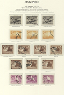 07764 Singapur: 1955/1959, Defintives QEII, 1c. - $5, Set Of 89 Stamps Incl. Shades, Neatly Cancelled. - Singapore (...-1959)