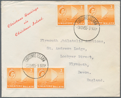 07765 Singapur: 1955 (9.11.), Malay Kolek 2c. Orange Two Horiz. Pairs On 'Christmas Greetings' Cover From - Singapur (...-1959)