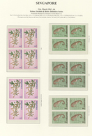 07767 Singapur: 1962/1969, Definitives "Fishes, Orchids & Birds", 1c. - $5, Set Of 33 Blocks Of Four (diff - Singapur (...-1959)
