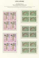 07767 Singapur: 1962/1969, Definitives "Fishes, Orchids & Birds", 1c. - $5, Set Of 33 Blocks Of Four (diff - Singapour (...-1959)