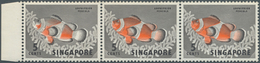 07769 Singapur: 1962, Definitive Issue 5c. 'Orange Clownfish' Horiz. Strip Of Three From Left Margin With - Singapur (...-1959)