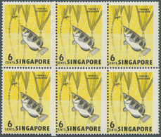 07770 Singapur: 1962, Definitive Issue 6c. 'Archerfish' Block Of Six With Grossly Misplaced Vertical Perfo - Singapur (...-1959)