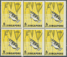 07770 Singapur: 1962, Definitive Issue 6c. 'Archerfish' Block Of Six With Grossly Misplaced Vertical Perfo - Singapore (...-1959)