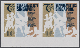 07775 Singapur: 1973, SEAP GAMES SINGAPORE - 1 Item; Imperforated Horizontal Pair For The 10c Design (Runn - Singapur (...-1959)