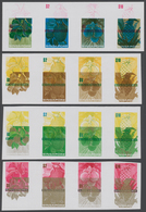 07778 Singapur: 1973, Set Of 4 Strips Of Four Containing Different Color Proofs For The Dollar Values Of 1 - Singapur (...-1959)