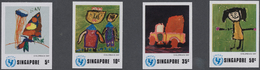 07784 Singapur: 1974, UNICEF: CHILDREN'S DAY - 4 Items; Complete Imperforated Set (Tree And Sun, My Parent - Singapour (...-1959)