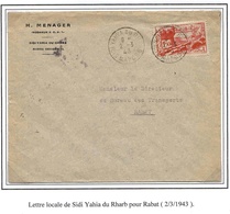 Maroc Morocco Marruecos Marokko Lettre Sidi Yahia Du Rharb 1943 Cover Carta Belege Entête - Lettres & Documents