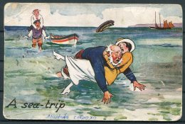 1943 USSR 'A Sea Trip' Tuck Comic Postcard. Censor - Brieven En Documenten