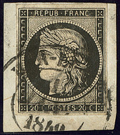 Oblitérations Sur 20cts Noir. 1er Janvier, Cad Type 14. Sur N°3, Sur Petit Fragment. - TB. - R - 1849-1850 Ceres