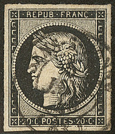 Oblitérations Sur 20cts Noir. 5 Janvier De Sens Sur Yonne, Cad 15, Sur N°3. - TB - 1849-1850 Ceres