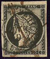 Oblitérations Sur 20cts Noir. 8 Janv 49, Cad 15 + Plume, Sur N°3, Un Voisin. - TB - 1849-1850 Ceres