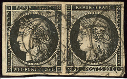 Oblitérations Sur 20cts Noir. 15 Janvier De Chôlet, Cad 15 Sur N°3 Paire Horizontale. - TB - 1849-1850 Ceres