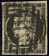 Oblitérations Sur 20cts Noir. Barres De Lille. No 3 Obl 10 Barres En Cercle, Répétée Perpendiculairement. - TB. - R - 1849-1850 Cérès