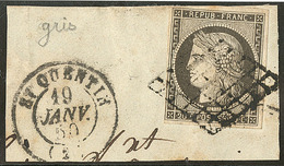 No 3j, Obl Grille Sur Petit Fragment Avec Cad De St Quentin. - TB - 1849-1850 Ceres