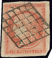 Vermillon. No 7, Obl Grille, Réparé, TB D'aspect. - R - 1849-1850 Cérès