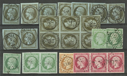 Nos 11 (16), 12 (5), 13I, 17B (3), Nuances Et Obl Diverses. - TB, B Ou Pd - 1853-1860 Napoléon III