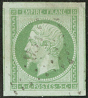 No 12b, Vert-jaune, Encadré De Ses Huit Voisins, Infime Froissure Mais Superbe - 1853-1860 Napoléon III