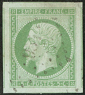 No 12b, Vert-jaune, Encadré De Ses Huit Voisins, Infime Froissure Mais Superbe - 1853-1860 Napoleon III