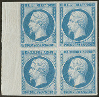 ** No 14II, Bleu, Bloc De Quatre Bdf (un Ex *), Superbe. - R - 1853-1860 Napoléon III