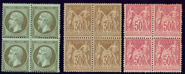 * Nos 19 Bloc De Quatre (pli Sur 2 Ex), 69 Bloc De Quatre (rousseurs Au Verso), 98 Bloc De Quatre (rousseurs Au Verso),  - 1862 Napoleon III