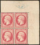 ** No 24, Rose, Bloc De Quatre Cdf Avec Contrôle TP, Superbe. - R - 1862 Napoléon III