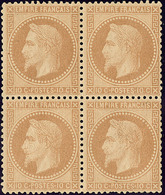 * No 28II, Bistre, Bloc De Quatre (un Ex **), Large Charnière Sur Deux Ex. - TB - 1863-1870 Napoléon III Con Laureles