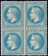 ** No 29II, Bleu, Bloc De Quatre, Pli Vertical Sur Deux Ex Mais Très Frais Et TB - 1863-1870 Napoléon III Lauré