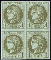 ** No 39IIIj, Olive, Bloc De Quatre (deux Ex *) Pos. 11-12-1-2, Très Frais. - TB - 1870 Bordeaux Printing