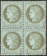 ** No 50, Vert-olive, Bloc De Quatre, Très Frais. - TB - 1871-1875 Cérès