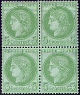 * No 53, Vert-jaune, Bloc De Quatre, Légère Tache Grasse Au Verso Sinon TB - 1871-1875 Cérès