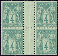 ** No 63, Vert, Bloc De Quatre Interpanneaux, Très Frais. - TB - 1876-1878 Sage (Type I)