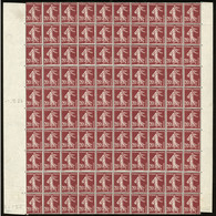 ** No 13, 20c Brun Rouge, Feuille De 100ex, Avec Date 1.10.25 Et N°54106 à Gauche, 4 Ex *. - TB - Roulettes