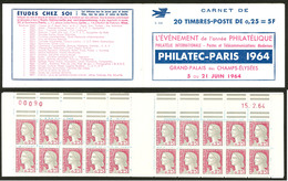 ** Piquage Déplacé Avec Double Barres En Haut Avec N°et Date. No 1263c3 (Maury 370f), Carnet De 20t, S.3-64. - TB - Autres & Non Classés