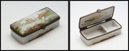 Boîte Porcelaine De Limoges, "Village De Campagne" Décor Peint Main, 2 Comp., 85x38x20mm. - TB - Cajas Para Sellos