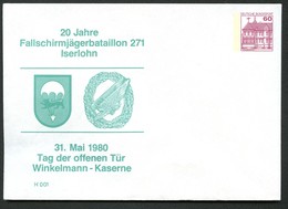 Bund PU115 D2/038 Privat-Umschlag FALLSCHIRMJÄGERBATAILLON ISERLOHN 1980 - Enveloppes Privées - Neuves